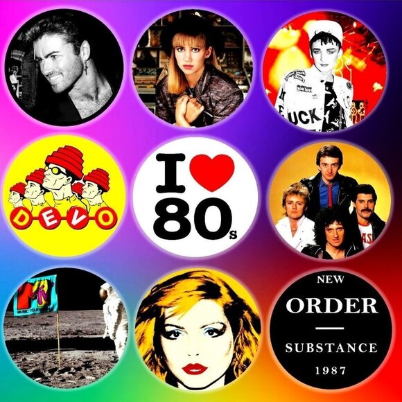 1980's Music Button Pins For Backpack Music Lover Gifts Handmade Badge Pins - Picture 1 of 5